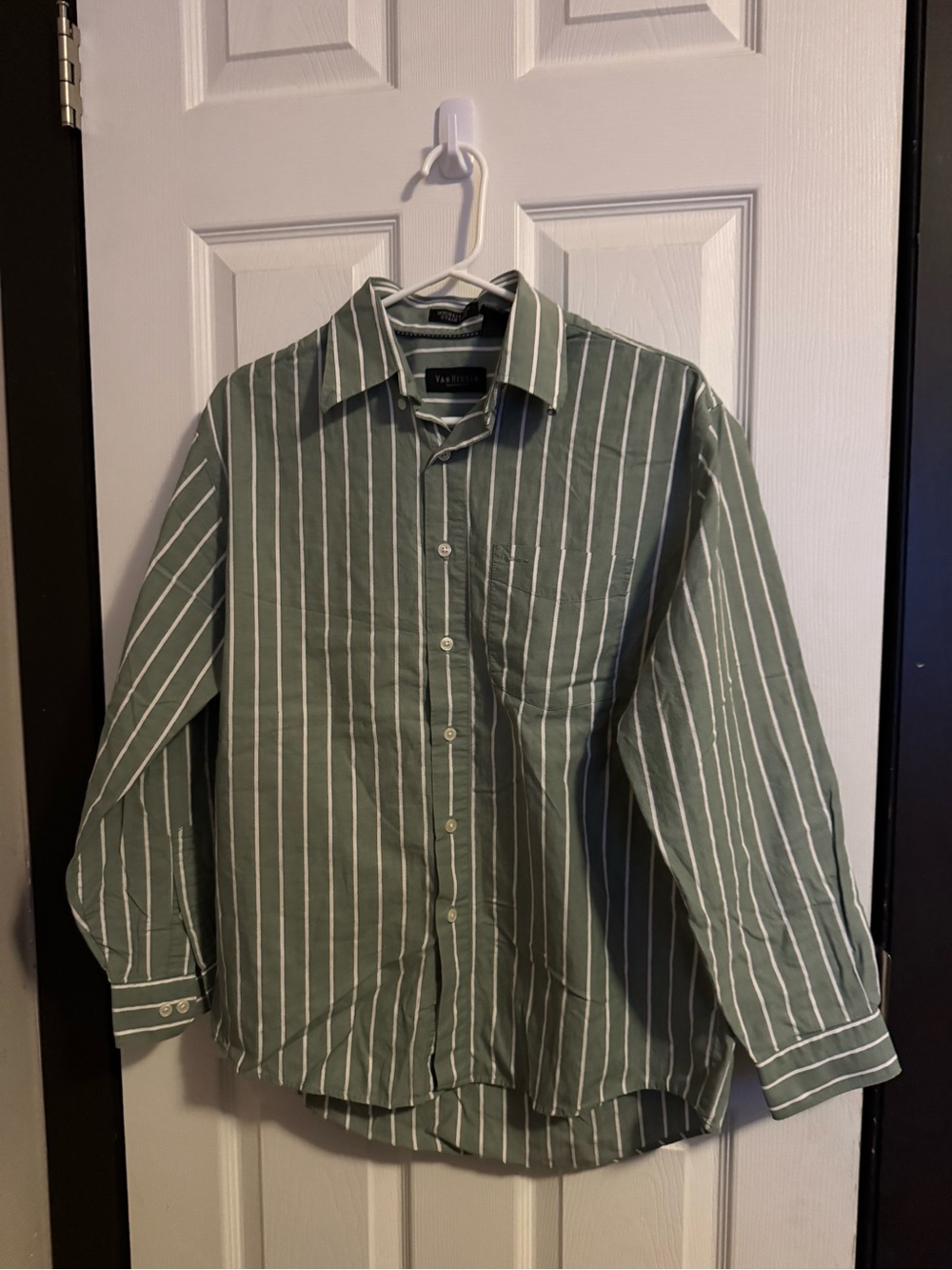 Men's Green Stripe Button-Up Shirt - Classic Collared Shirt